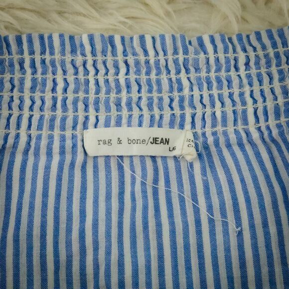 Rag & Bone Size Large L Blue White Stripe Print Off The Shoulder Long Sleeve Top - Picture 5 of 8